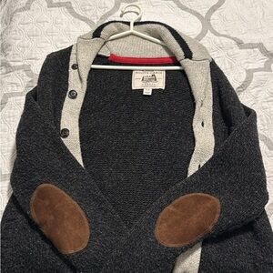 Roots Men's Dark Gray Cardigan with Brown Patches